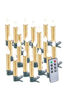 guirlande lumineuse intérieur lunartec 20 bougies led pour sapin de noël avec télécommande - coloris doré