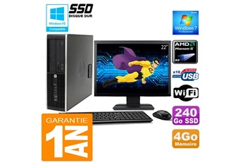 Ensemble Pc Avec Écran Hp Pc Hp Compaq 6005 Pro Sff Amd Phenom Ii Ram 4Go Disque 240 Go Ssd Wifi Ecran 22"