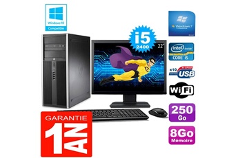 PC De Bureau HP PC Tour HP Compaq 8200 Core i5-2400 Ram 8Go Disque 250 Go WiFi W7 Ecran 22"