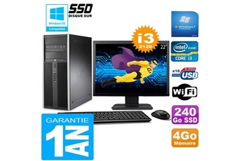 PC De Bureau HP PC Tour HP Compaq 8200 Core I3-2120 Ram 4Go Disque 240Go SSD WiFi W7 Ecran 22"
