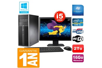 PC De Bureau HP PC Tour HP Compaq 8200 Core i5-2400 Ram 16Go Disque 2 To WiFi W7 Ecran 22"