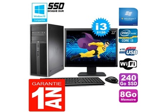PC De Bureau HP PC Tour HP Compaq 8200 Core I3-2120 Ram 8Go Disque 240Go SSD WiFi W7 Ecran 22"