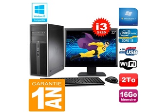 PC De Bureau HP PC Tour HP Compaq 8200 Core I3-2120 Ram 16Go Disque 2 To WiFi W7 Ecran 22"