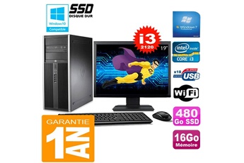 PC De Bureau HP PC Tour HP Compaq 8200 Core I3-2120 Ram 16Go Disque 480Go SSD WiFi W7 Ecran 19"