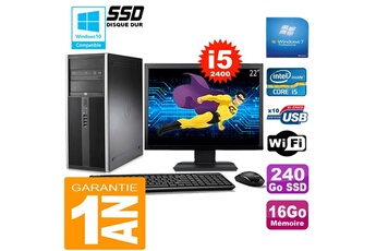 PC De Bureau HP PC Tour HP Compaq 8200 Core i5-2400 Ram 16Go Disque 240Go SSD WiFi W7 Ecran 22"