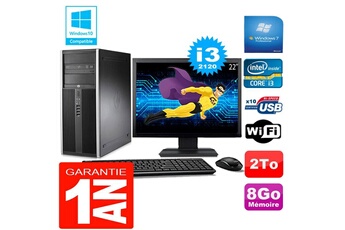 PC De Bureau HP PC Tour HP Compaq 8200 Core I3-2120 Ram 8Go Disque 2 To WiFi W7 Ecran 22"