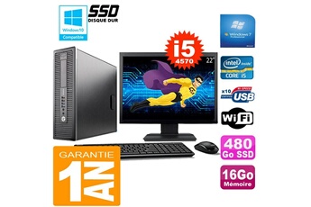 PC De Bureau HP PC HP Elitedesk 800 G1 Sff Core i5-4570 16Go Disque 480 Go SSD WiFi W7 Ecran 22"
