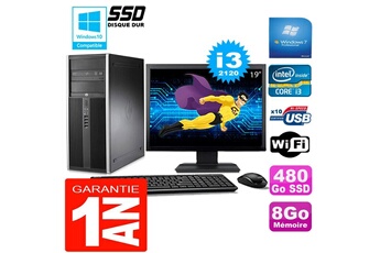 PC De Bureau HP PC Tour HP Compaq 8200 Core I3-2120 Ram 8Go Disque 480Go SSD WiFi W7 Ecran 19"