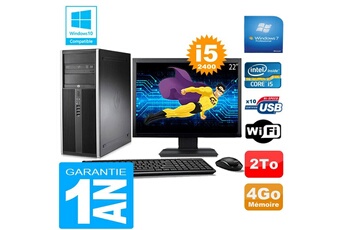 PC De Bureau HP PC Tour HP Compaq 8200 Core i5-2400 Ram 4Go Disque 2 To WiFi W7 Ecran 22"