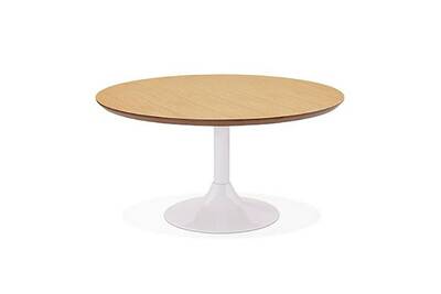 Table Basse Maisonetstyles Table Basse Ronde 90 Cm En Bois Naturel Et Metal Blanc Livy Darty