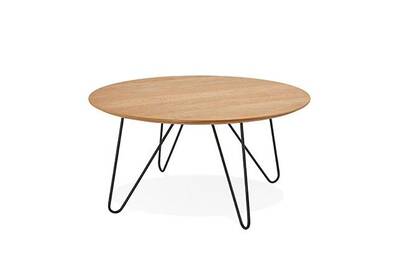 Table Basse Maisonetstyles Table Basse Ronde 80x80x40 Cm En Bois Naturel Et Metal Noir Darty