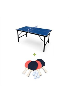 Table de tennis de table Alice S Garden Mini table de ping pong 150x75cm - table pliable INDOOR bleue avec 4 raquettes et 6 balles valise de jeu pour utilisation intérieure sport tennis de