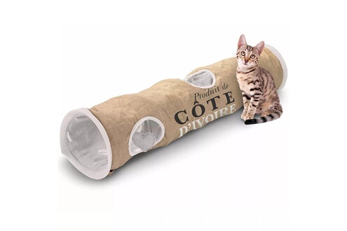 Tunnel pour chat côte d'ivoire 25x120cm marron et blanc 434/436448