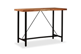 Hitech Ensemble table / chaise de bar 7 pcs meubles salle à manger 150 x 70 107 cm bois d'acacia cuir véritable et toile brun