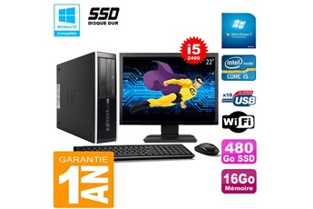 PC De Bureau HP PC HP Compaq Pro 6300 Sff i5-2400 16Go 480Go SSD Graveur Dvd WiFi W7 Ecran 22"