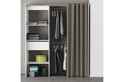 Armoire Demeyere Dressing En Bois Blanc Taupe Extensible Avec Niches Tiroir Penderies Rideau Coton Chicago Darty Armoire Demeyere Dressing En Bois Blanc Taupe Extensible Avec Niches Tiroir Penderies Rideau Coton Chicago Darty