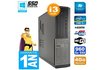 PC de bureau Dell Pc dell 3010 dt core i3-3220 ram 4go disque 960go ssd graveur dvd wifi w7