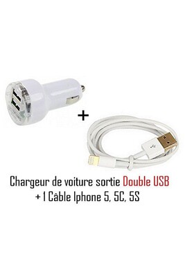 Accessoire téléphonie pour voiture GENERIQUE Cable USB Adaptateur et Allume  cigare double USB voiture pour Iphone 5 de Vshop