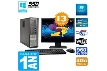 PC De Bureau Dell PC Dell 990 Sff Core I3-2120 Ram 4Go Disque 960Go SSD Graveur WiFi W7 Ecran 19"