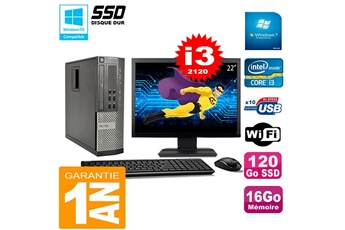 PC De Bureau Dell PC Dell 990 Sff Core I3-2120 Ram 16Go Disque 120Go SSD Graveur WiFi W7 Ecran 22"