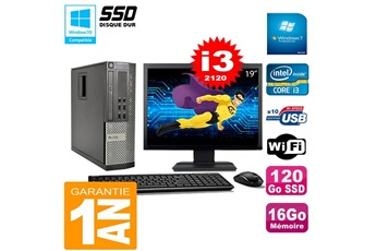 PC De Bureau Dell PC Dell 990 Sff Core I3-2120 Ram 16Go Disque 120Go SSD Graveur WiFi W7 Ecran 19"