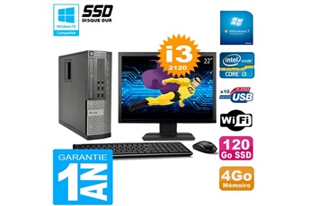 Pc De Bureau Dell Pc Dell 990 Sff Core I3-2120 Ram 4Go Disque 120Go Ssd Graveur Wifi W7 Ecran 22"