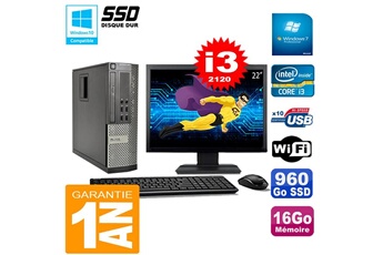 PC De Bureau Dell PC Dell 990 Sff Core I3-2120 Ram 16Go Disque 960Go SSD Graveur WiFi W7 Ecran 22"
