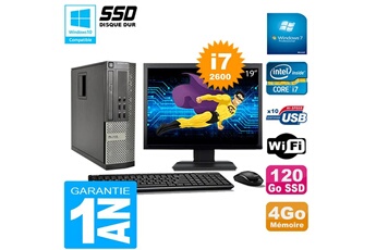 PC De Bureau Dell PC Dell 990 Sff Core i7-2600 Ram 4Go Disque 120Go SSD Graveur WiFi W7 Ecran 19"