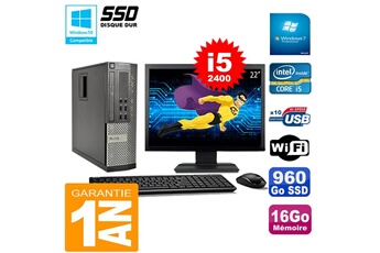 PC De Bureau Dell PC Dell 990 Sff Core i5-2400 Ram 16Go Disque 960Go SSD Graveur WiFi W7 Ecran 22"