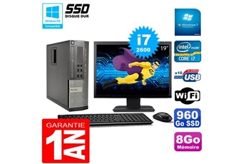 PC De Bureau Dell PC Dell 990 Sff Core i7-2600 Ram 8Go Disque 960Go SSD Graveur WiFi W7 Ecran 19"
