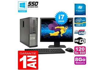 PC De Bureau Dell PC Dell 990 Sff Core i7-2600 Ram 8Go Disque 120Go SSD Graveur WiFi W7 Ecran 22"