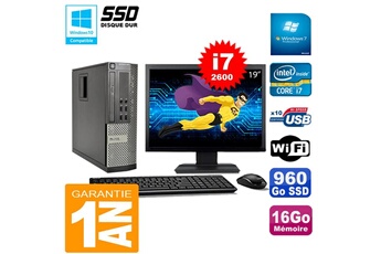 PC De Bureau Dell PC Dell 990 Sff Core i7-2600 Ram 16Go Disque 960Go SSD Graveur WiFi W7 Ecran 19"