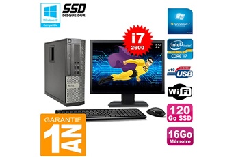 PC De Bureau Dell PC Dell 990 Sff Core i7-2600 Ram 16Go Disque 120Go SSD Graveur WiFi W7 Ecran 22"