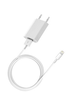 Cable USB Lightning + Chargeur Secteur Blanc pour Apple iPhone XS MAX - Cable Chargeur Port USB Data Chargeur Synchronisation Transfert Donnees