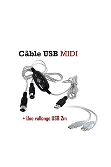Cables USB GENERIQUE Pack USB Vers MIDI Interface adaptateur câble MIDI + rallonge USB 2 mètres de Vshop