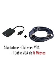 Adaptateur et convertisseur GENERIQUE Adaptateur convertisseur HDMI vers VGA Noir + cable VGA M/M 5M de Vshop