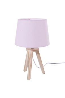 lampe de chevet atmosphera - lampe de chevet en bois sur 3 pieds - h. 30,5 cm - rose