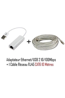 Adaptateur RJ45 USB v2.0 + cable RJ45 Cat6 10M de Vshop