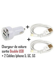 Mini Chargeur Auto 2 x USB + DEUX câbles USB blanc pour Apple Apple iPhone 5, iPod touch 5e génération, iPod nano 7e génération, iPad Mini de Vshop