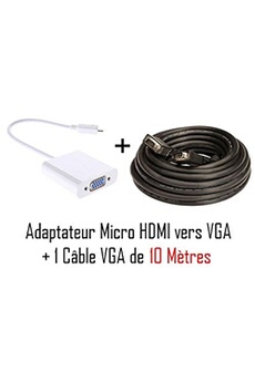Adaptateur et convertisseur GENERIQUE Câble convertisseur vidéo Micro HDMI mâle vers VGA femelle + Cable VGA M/M 5 mètres de Vshop