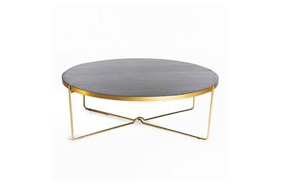 Table Basse Maisonetstyles Table Basse Ronde 102 Cm En Metal Or Et Plateau En Bois Noir Darty