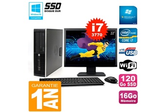 HP PC Compaq 8300 Sff Ecran 22" Core i7-3770 Ram 16Go Disque 120 Go SSD WiFi W7 (Reconditionné)