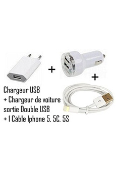 Chargeur 3 en 1, Secteur + Voiture double USB + USB Pour Apple iPhone 5, iPod touch 5e génération, iPod nano 7e génération, iPad Mini de Vshop