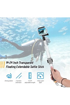 Perche à Selfie 36-62cm / 14-24" Bâton d'Extension Flotteur Transparent Selfie Flottant avec Pince de Télécommande pour GoPro Hero 5/4/3 + / 3/2 pour