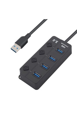 Câble téléphone portable GENERIQUE Hub 4 ports USB 3.0 pour PC PACKARD BELL  avec Alimentation Individuelle Multi-prises Adaptateur Rallonge (NOIR)