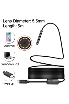 Webcam GENERIQUE (#60) USB-C / Type-C Endoscope Waterproof IP67 Snake Tube Inspection Camera with 8 LED & USB Adapter, Length: 5m, Lens Diameter: 5.5mm