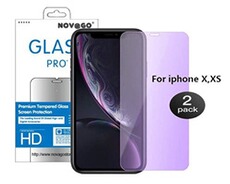 Protection d'écran pour smartphone NOVAGO iPhone XS, iPhone X, iPhone 10 - Lot de 2 Films Protection écran en Verre trempé résistant avec Filtre Anti lumière Bleue