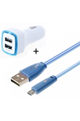 Pack Chargeur Voiture pour IPHONE SE Lightning (Cable Smiley + Double  Adaptateur LED Allume Cigare) (BLEU)