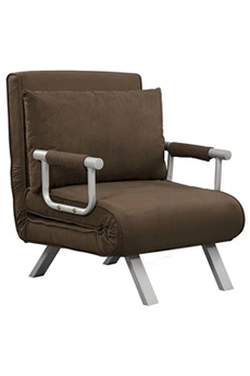 fauteuil chauffeuse canapé-lit convertible 1 place déhoussable grand confort coussin pieds accoudoirs métal suède marron