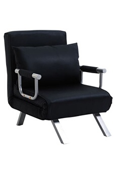 fauteuil chauffeuse canapé-lit convertible 1 place déhoussable grand confort coussin pieds accoudoirs métal suède noir